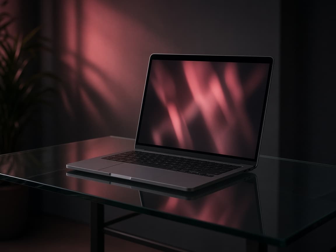 A laptop in rose light, suggesting AI search