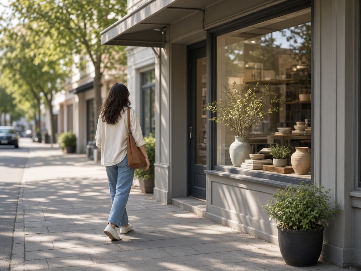 A local shopping street, the kind of nearby search GEO is built for