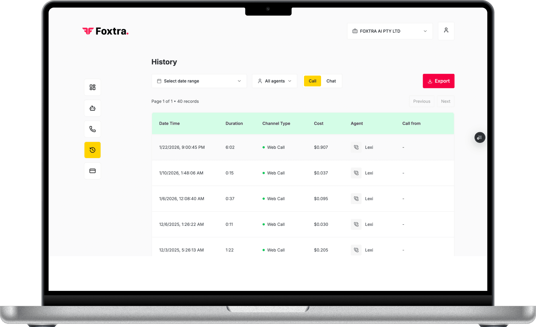 Foxtra call history